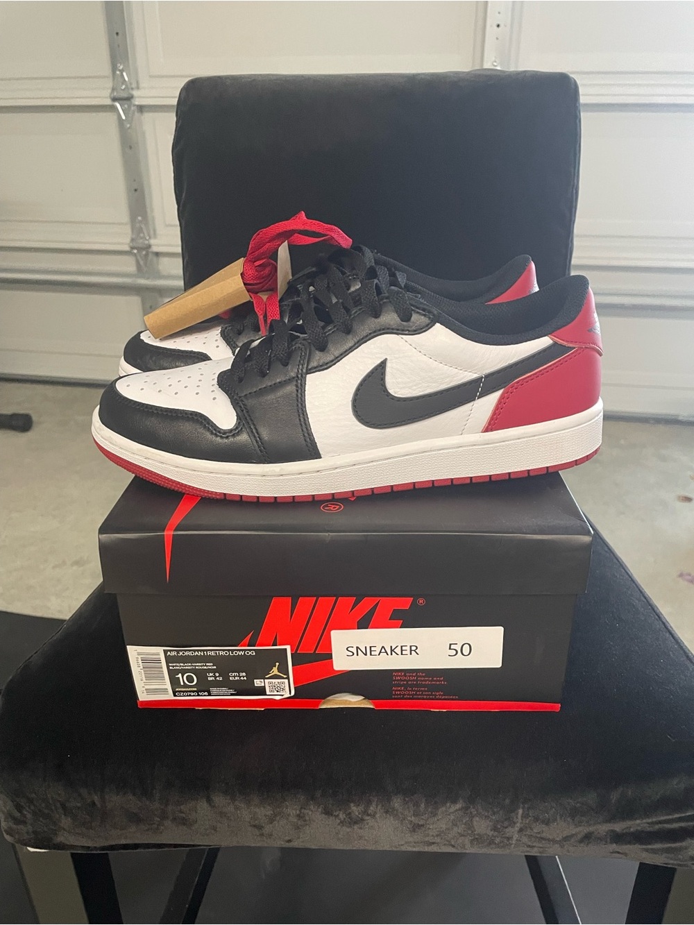 Nike Air Jordan Low OG BLACK TOE - White Black Red. Men’s size 10